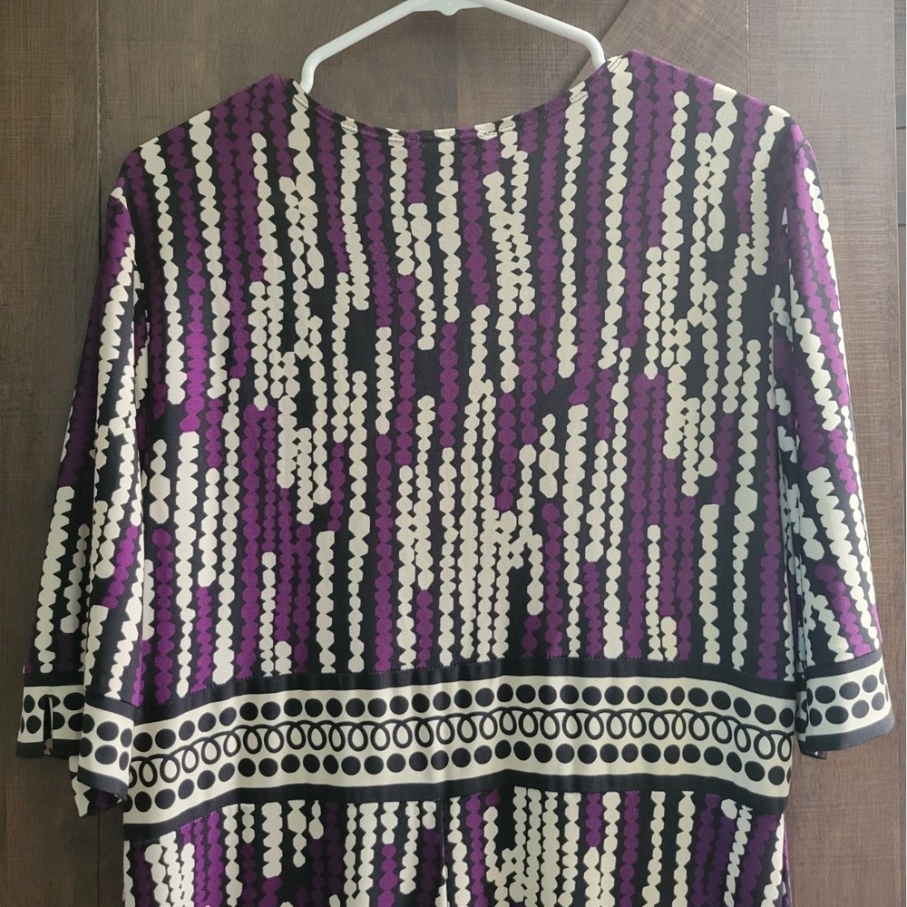 Donna Morgan Midi Dress SIze 16 Short Sleeve Purple Black White Geometric Design - Picture 7 of 10